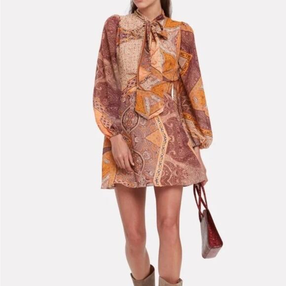 Revolve Divine Heritage Orchid Paisley Neck Tie Mini Dress Size: S - Picture 1 of 9